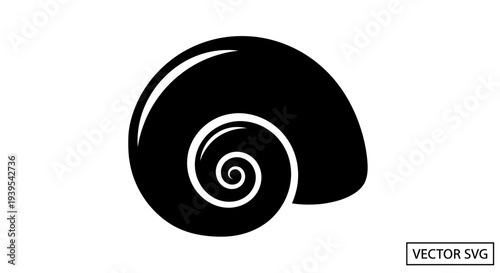 Stylized Black Silhouette of a Swirling Seashell on White Background