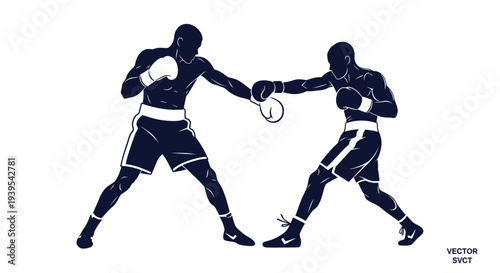Two boxers fighting in a ring, combat sport silhouette, boxing match illustration