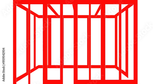 Abstract Red Cage Structure, Geometric Perspective, Isolation Concept