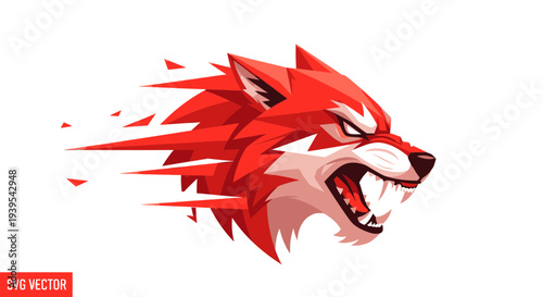 Aggressive Red Wolf Head Logo, Speed and Power Motion Graphic