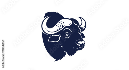 African Buffalo Head Silhouette Icon Vector, Wild Animal Symbol