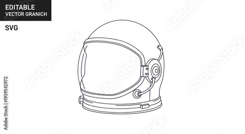 Astronaut Helmet Outline Vector Illustration - Space Exploration Concept