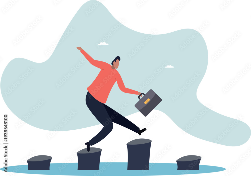 Fototapeta premium Stepping stones to success, progress or milestone pathway to achieve target, small step to overcome difficulty,human life and situation.