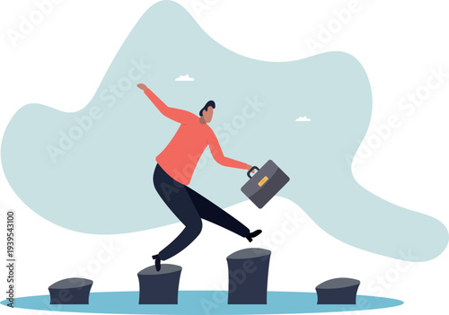 Stepping stones to success, progress or milestone pathway to achieve target, small step to overcome difficulty,human life and situation.