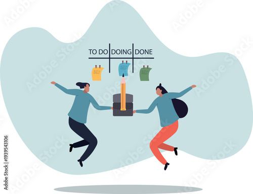 Review work progress on kanban board, todo list, in progress task and finished one, project management or planning for production.human life and situation.