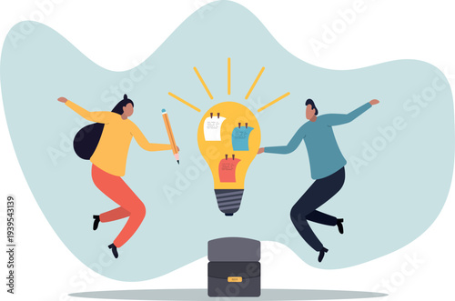 Ideation, brainstorming to gather new idea, effective meeting discussion, team members discover solution, scrum .human life and situation.