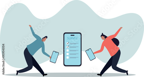 Online survey questionnaire, poll, opinion or customer feedback using internet.human life and situation.