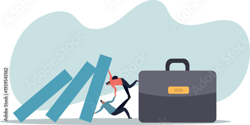 Teamwork to solve problem, team effort help stop crisis, responsibility to stop failure, support or trustworthy or courage to success.human life and situation.