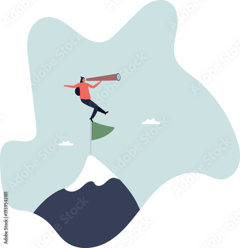 Victory or business achievement, triumph winner or champion searching for next mission goal or target, vision or new challenge.human life and situation.