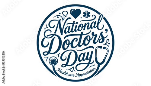 National Doctors Day celebration with elegant typography and medical symbols