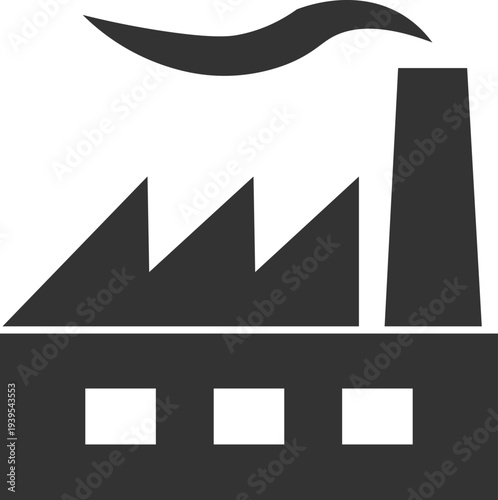 Industrial factory building icon with smokestack representing manufacturing plant, production industry facility, heavy industry infrastructure and engineering business concept vector illustration