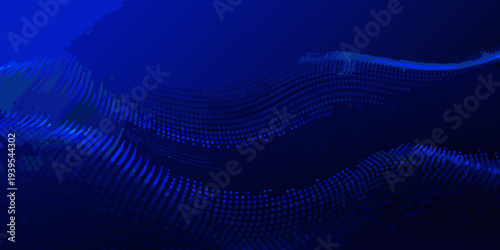 Abstract blue wave composed of numerous interconnected dots and particles