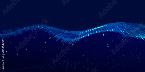 Abstract digital wave with glowing particles on a dark background