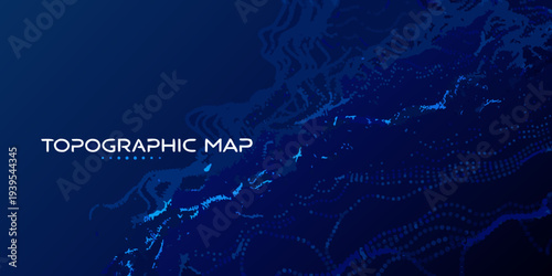 Abstract topographic map with blue gradient and dotted representation