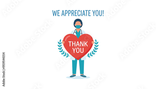 Doctor holding thank you heart with appreciation message
