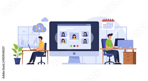 Remote Work Video Conference: Virtual Team Collaborating Online with Cloud Computing, Scheduling, and Distant Office Setup