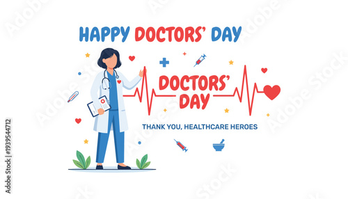 Happy Doctors Day illustration with healthcare hero concept