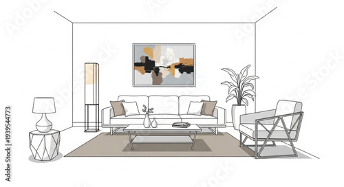 Modern Living Room Interior with Comfortable Seating and Decor.