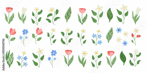 A collection of colorful stylized floral illustrations arranged in rows