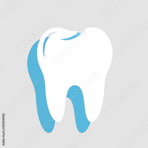 Healthy White Tooth Icon with Blue Shadow on Gray Background