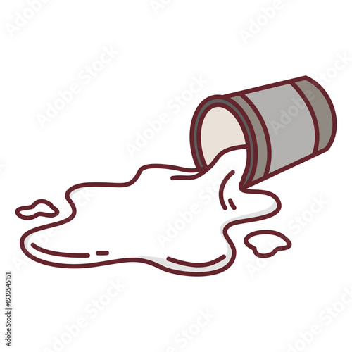 Spilled metal can with white liquid puddle for April Fools Day prank