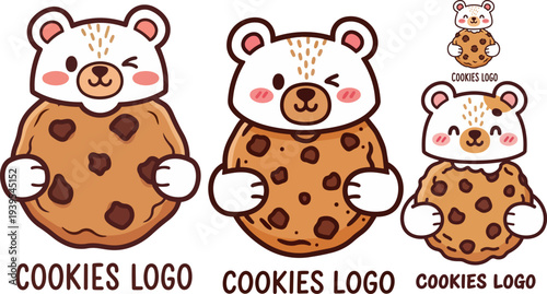 Set of 4 cute bear cookie logos vector