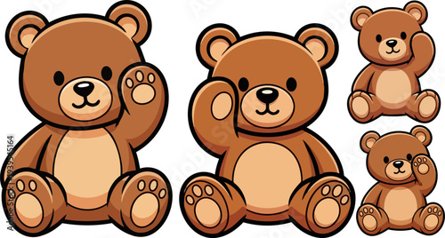 Set of 4 brown teddy bear icons vector