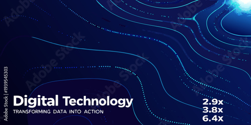 Abstract digital technology background with flowing lines and data points