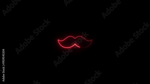 Glowing Red Neon Mustache Outline on Black Background