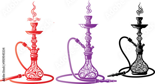 Set of 3 hookah illustrations vector
