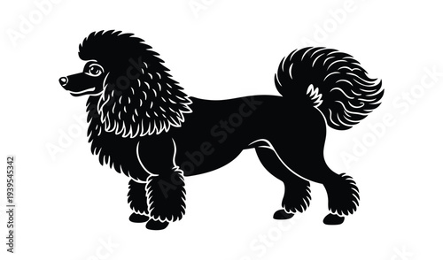 Black Poodle Silhouette Standing Profile View - Elegant Dog Art