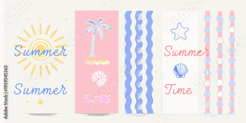 Colorful summer illustration with beach elements and hand lettered text