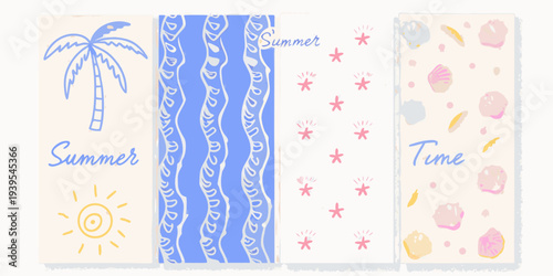 Colorful summer themed illustrations on a light background