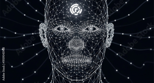 Digital Human Face Illustration with Data Points.