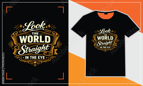 Black t shirt mockup featuring a stylish typographic design with golden accents