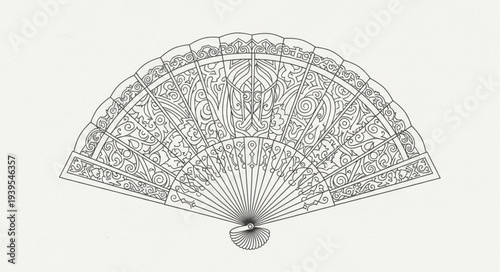 Intricate Handheld Fan with Detailed Design.