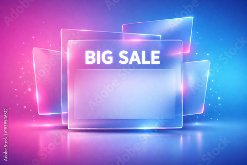 Vibrant big sale announcement with glowing neon rectangles