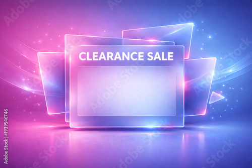 Vibrant clearance sale announcement with neon lights and blank space for text