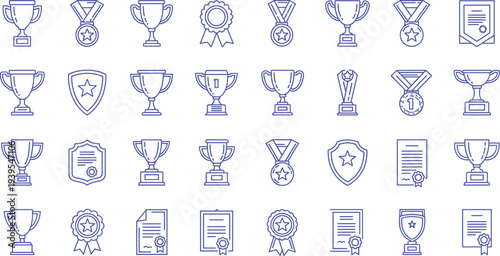 Collection of diverse trophy icons in various designs