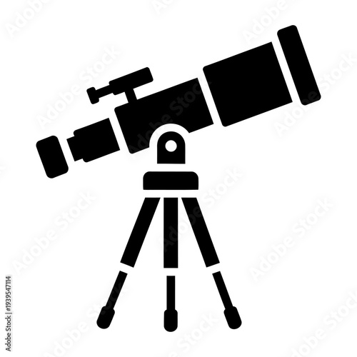 Telescope icon silhouette on tripod for astronomy and space observation