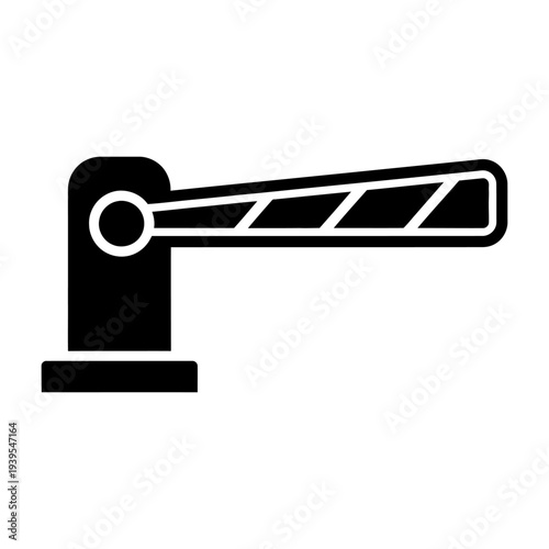 Barrier gate icon in closed position for parking and security access control, minimalist black and white vector illustration