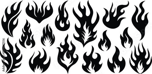 Black flames on a transparent background with a black flame collection