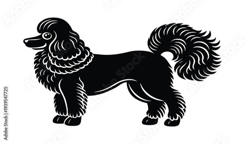 Elegant Black Poodle Silhouette Standing Side View, Stylized Classic Dog