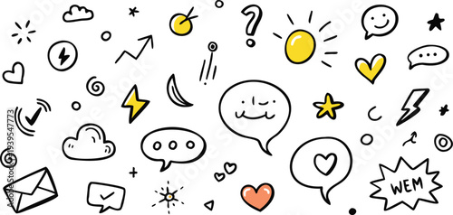 Doodle style and symbols, yellow and black drawn by hand