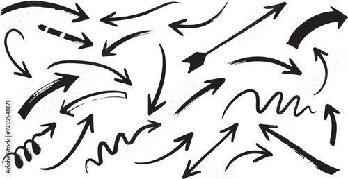 Collection of hand drawn black arrows on white background