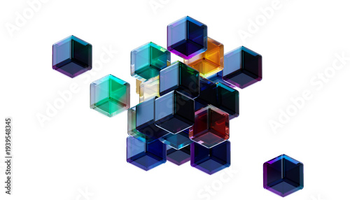 Quadro em tela Modular network cluster, data integration, blockchain structure, distributed system geometric concept 3d rendering