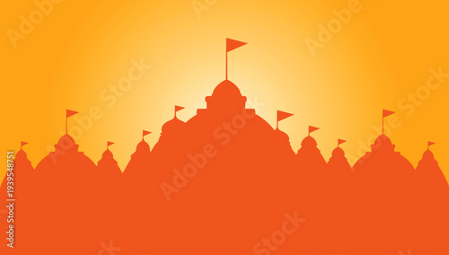Stylized silhouette Ayodhya Ram Mandir temple India sacred architecture Hindu spiritual landmark illustration design