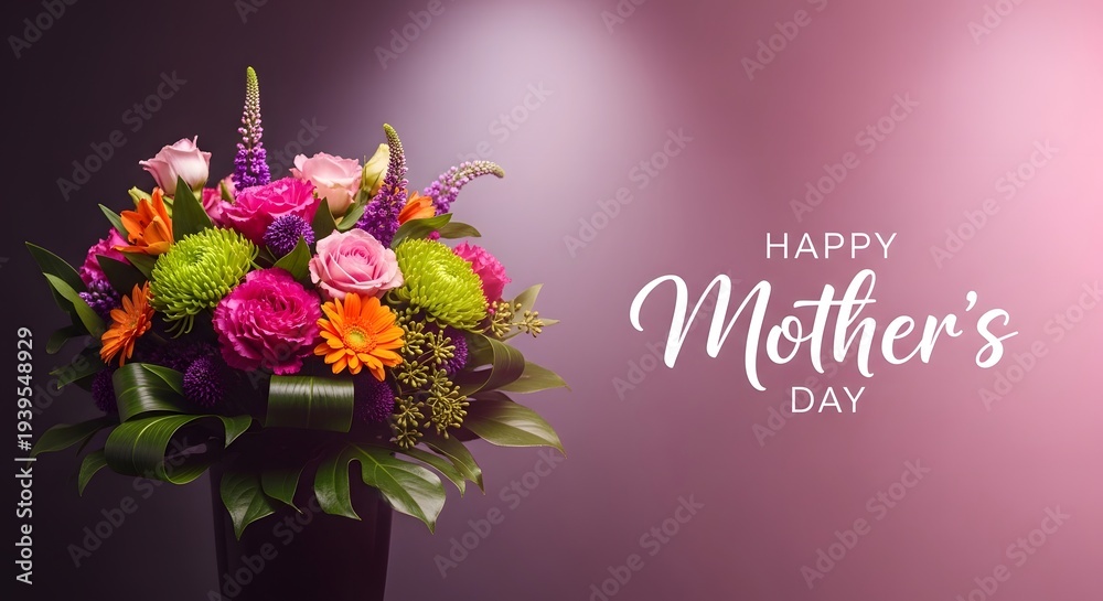 Fototapeta premium Happy mother's day greeting with beautiful colorful flowers bouquet