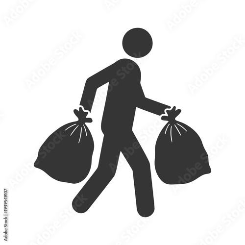 ごみ袋を運ぶ人物のシルエットアイコン