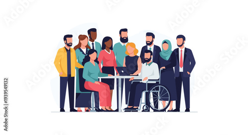 Diverse and Inclusive Business Team Collaboration: Multicultural Professionals Working Together in a Modern Workplace Setting